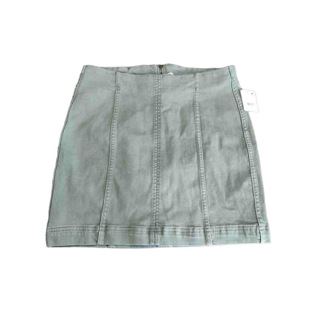 Brand New Free People Women's Size 6 Olive Green Denim Mini Skirt Back Zip